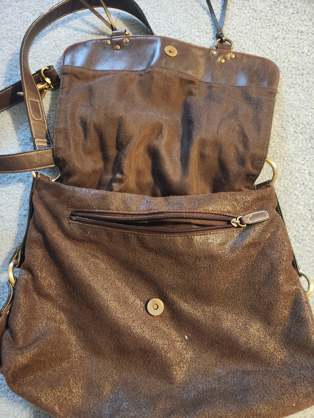 Bass Brown Suede Shoulder Bag with Leather Straps - Picture 5 of 8